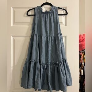 Blue Sleeveless Ruffle Dress